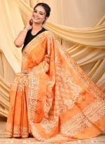 Cotton Peach Daily Wear Printed Saree